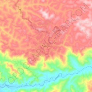 Gembu topographic map, elevation, terrain