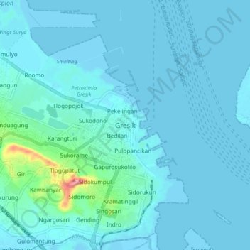 Gresik topographic map, elevation, terrain