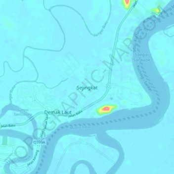 Sejingkat topographic map, elevation, terrain