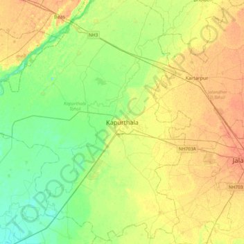 Kapurthala topographic map, elevation, terrain