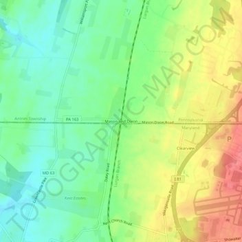 Mason and Dixon topographic map, elevation, terrain