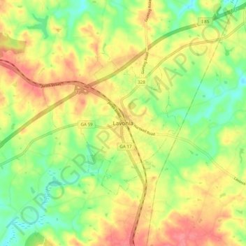 Lavonia topographic map, elevation, terrain