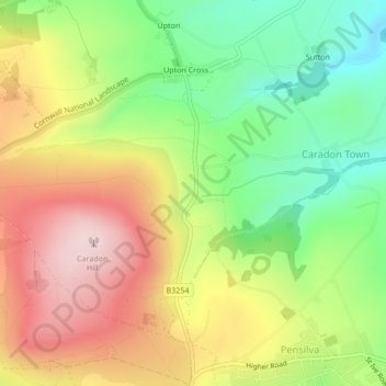 Downgate topographic map, elevation, terrain