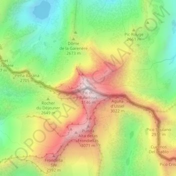 Pic du Balaïtous topographic map, elevation, terrain