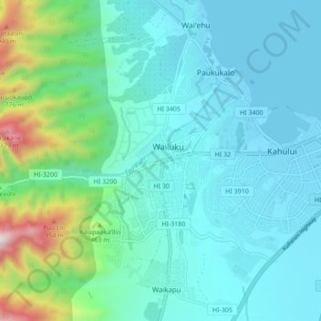 Wailuku topographic map, elevation, terrain