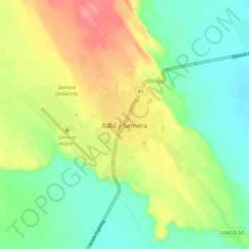 Semera topographic map, elevation, terrain