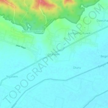 Jatikalen topographic map, elevation, terrain