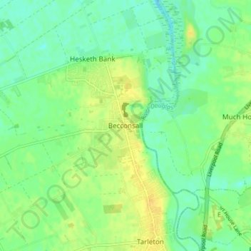 Becconsall topographic map, elevation, terrain