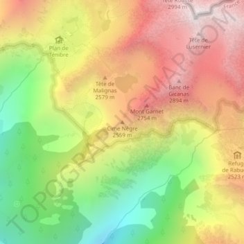 Cime Nègre topographic map, elevation, terrain