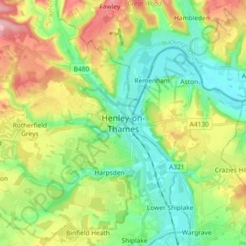 Henley-on-Thames topographic map, elevation, terrain