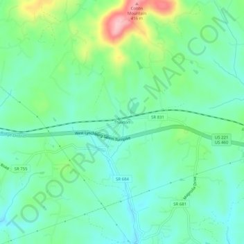 Thaxton topographic map, elevation, terrain