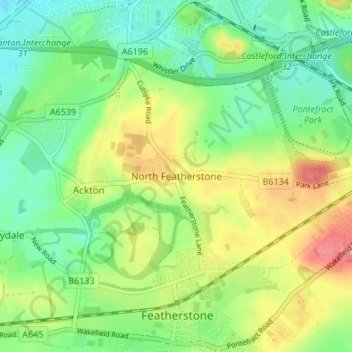 North Featherstone topographic map, elevation, terrain