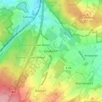 Lessenich topographic map, elevation, terrain