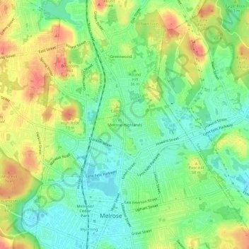 Melrose Highlands topographic map, elevation, terrain