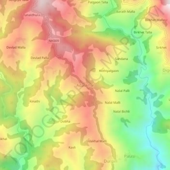Adalikhal topographic map, elevation, terrain