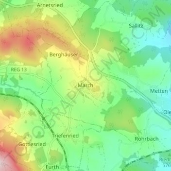 March topographic map, elevation, terrain