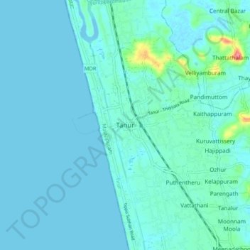 Tanur topographic map, elevation, terrain