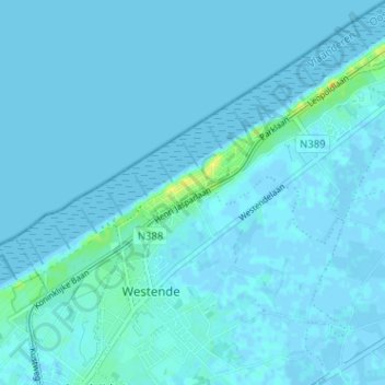 Westende-Bad topographic map, elevation, terrain