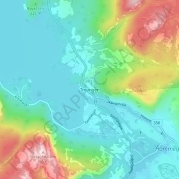 Treungen topographic map, elevation, terrain