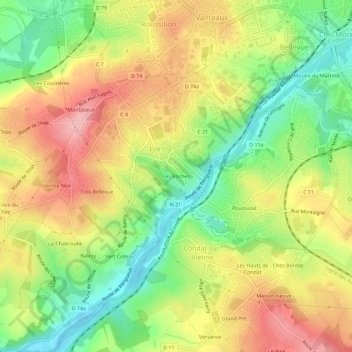 Les Roches topographic map, elevation, terrain