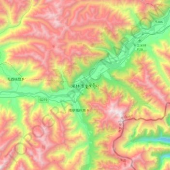 米林市 topographic map, elevation, terrain