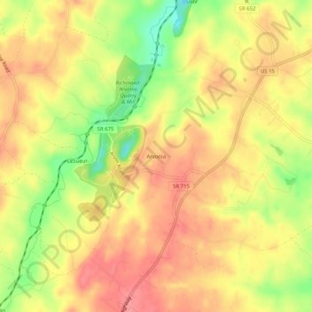 Arvonia topographic map, elevation, terrain