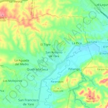 San Antonio de Yare topographic map, elevation, terrain