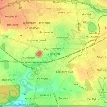 Boksburg topographic map, elevation, terrain