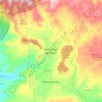 San Rafael del Norte topographic map, elevation, terrain