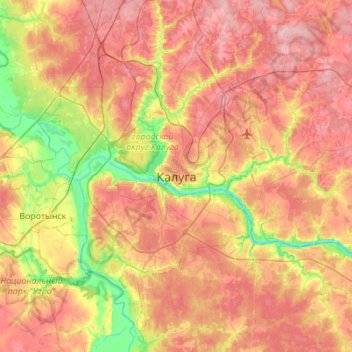 Kaluga topographic map, elevation, terrain