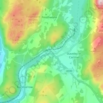 Newby Bridge topographic map, elevation, terrain