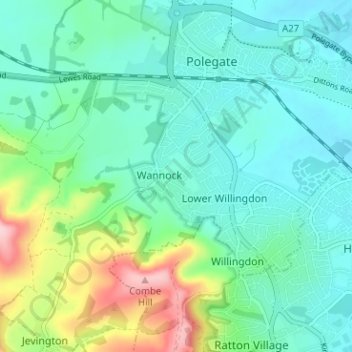 Wannock topographic map, elevation, terrain