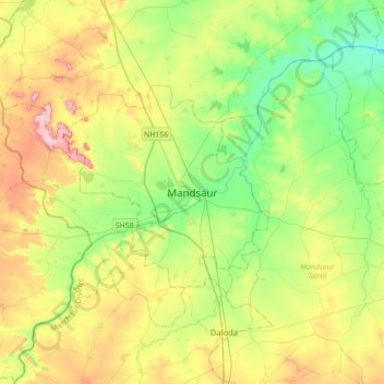Mandsaur topographic map, elevation, terrain