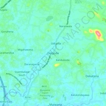 Delgoda topographic map, elevation, terrain
