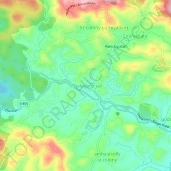 Thalappuzha topographic map, elevation, terrain