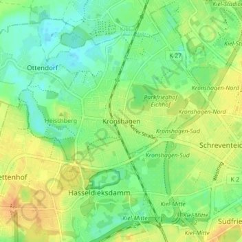 Kronshagen topographic map, elevation, terrain