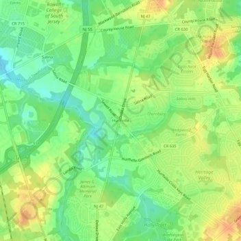 Hurffville topographic map, elevation, terrain