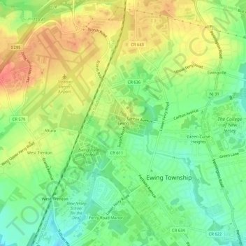 Ewing topographic map, elevation, terrain
