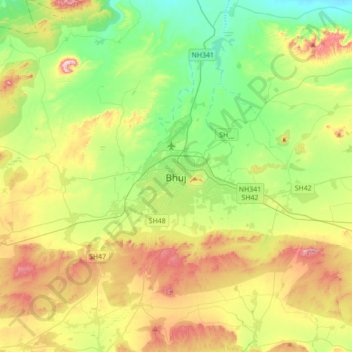Bhuj topographic map, elevation, terrain