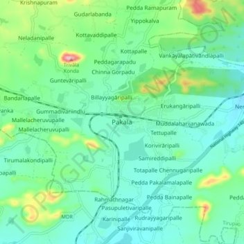 Pakala topographic map, elevation, terrain