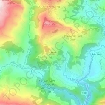 Kharka topographic map, elevation, terrain