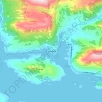 Eivindvik topographic map, elevation, terrain