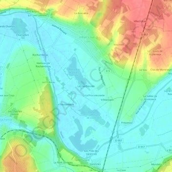 Les Rocheuses topographic map, elevation, terrain