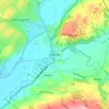 Hornby topographic map, elevation, terrain