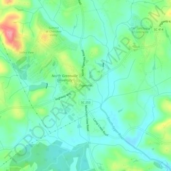 Tigerville topographic map, elevation, terrain