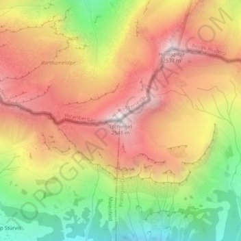 Tschingel topographic map, elevation, terrain