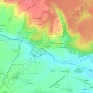 Le Charme topographic map, elevation, terrain