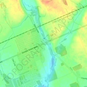 Thamesford topographic map, elevation, terrain