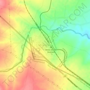 Mtito Andei topographic map, elevation, terrain