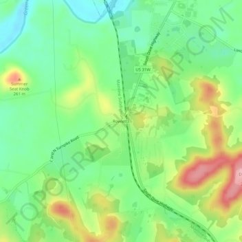 Rowletts topographic map, elevation, terrain